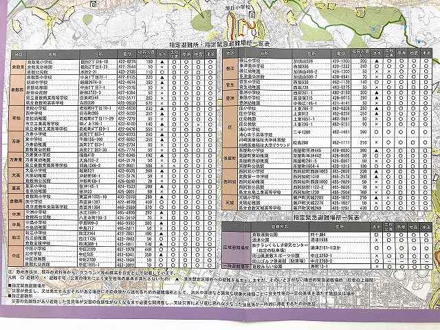 指定避難場所の表